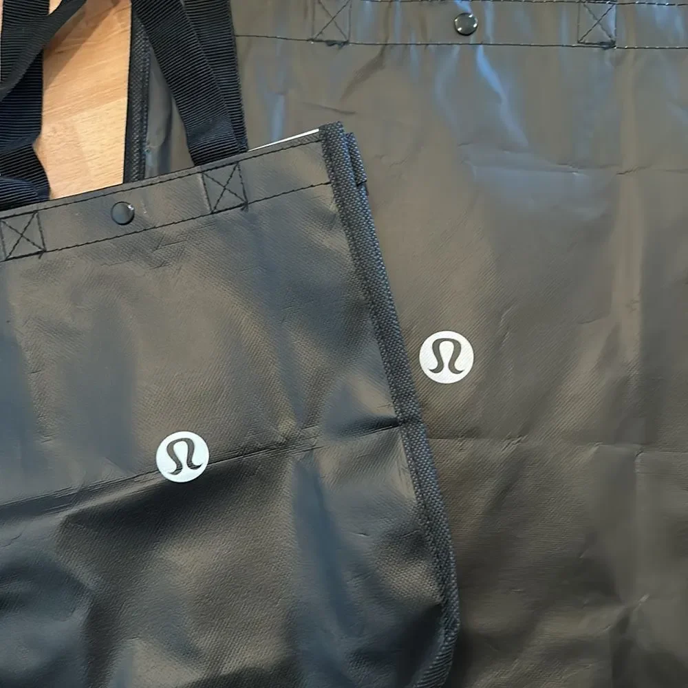 Bundle 2 Lululemon Reusable Shopping Gift Bag Totes Large & Small Black white